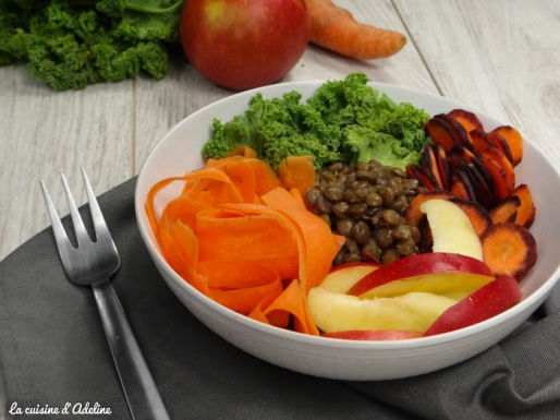 buddha bowl chou kale lentilles carottes pommes