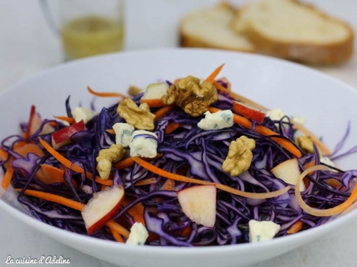 Salade de chou rouge carottes pommes noix recette