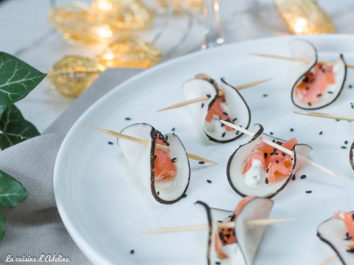 Bouchées de radis noir au saumon - Recette facile et rapide