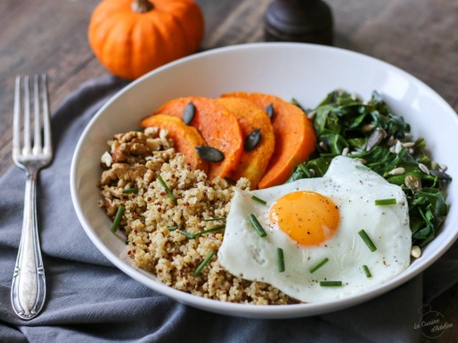 Assiette complète quinoa blettes courge œuf