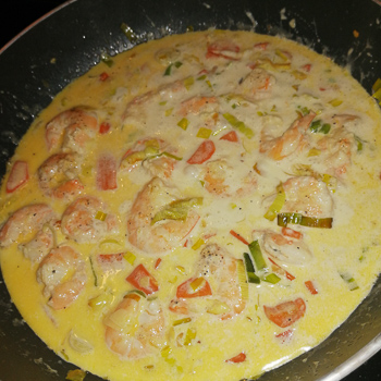 ☆ Recette Crevettes sautées à la sauce d'huître sur omelette