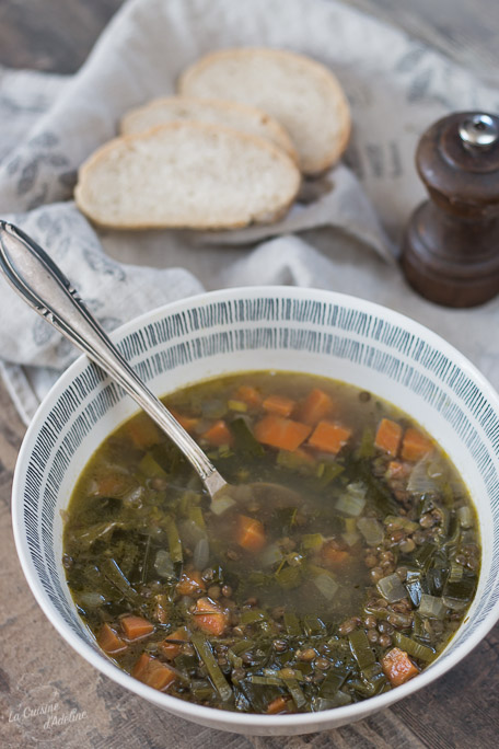 Soupe de lentilles carottes et poireau recette végétarienne